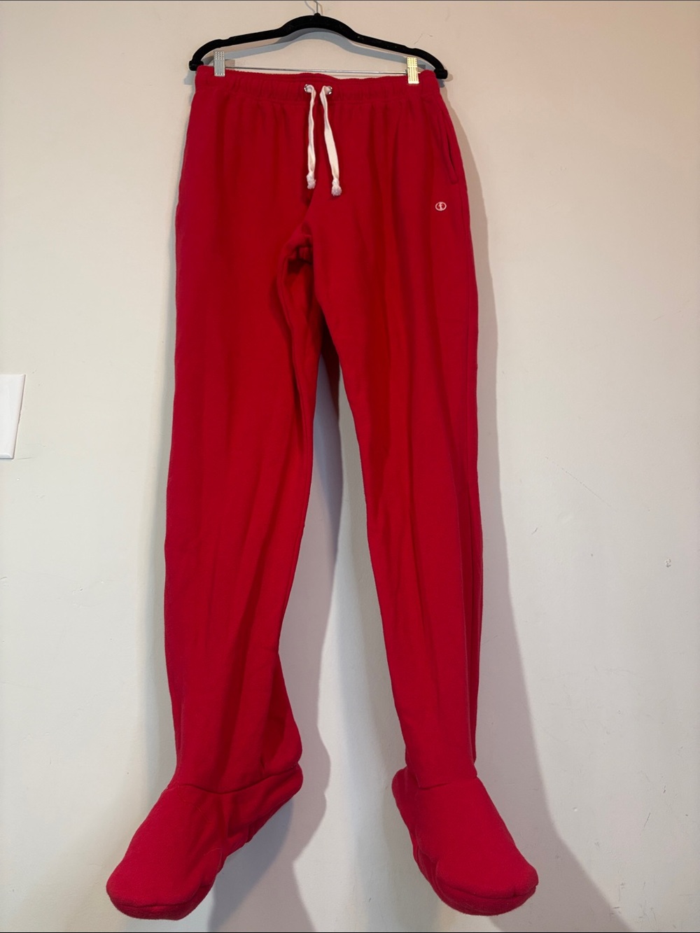 Feejays Red Classic Footed Pajama Lounge Pants Footies Sock Pants Foot Bootie L
